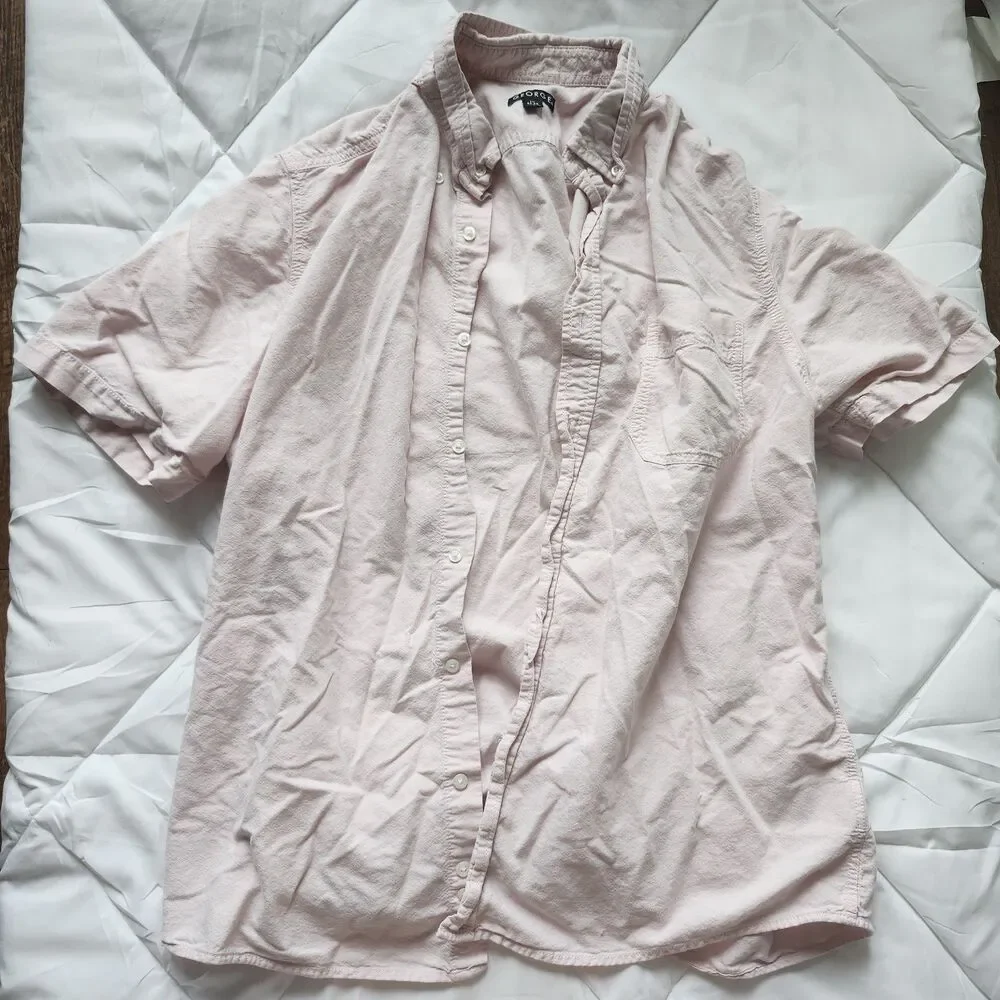 George Men's Light Pink Cotton Button Down Shirt Short Sleeve Size L